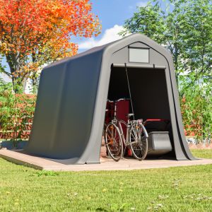 Abrigo de jardim cinzento escuro 366x213x225cm para ferramentas e motos