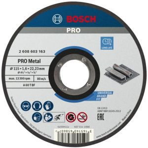 Disco de corte Bosch de centro plano standard para metal 115x1.6 mm - 26086
