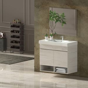 Móvel de banho nebari, lavatório espelho nordic branco 80x40cm , gaveta
