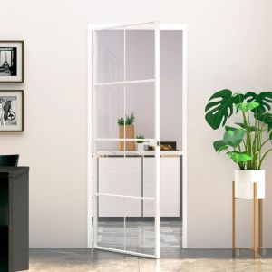 Porta interior 83x201,5 cm vidro temperado/alumínio fino branco weg9175