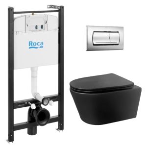 Pack cisterna roca active e pulsador cromo brilho com wc lia preto