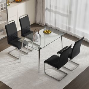 Cadeira de jantar ergonómica em metal preto com encosto em pu e linho