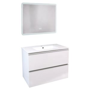 Móvel de banho trendy -80cm- branco brilhante - 2 gavetas - espelho athena