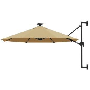 Guarda-sol de jardim de parede vidaxl com luzes LED, cinza-claro, 300 cm
