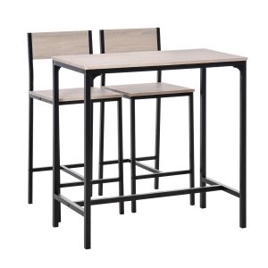 Conjunto mesa alta + 2 bancos mdf natural cozinha sala jantar