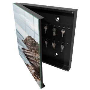 Caixa para chaves de vidro 30x30x5 paisagem litorânea, abertura à esquerda