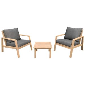 Conjunto de jardim gili em acácia para 2 pessoas com almofadas cinzentas