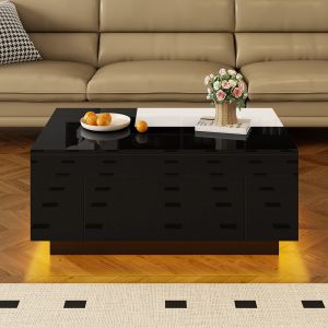 Komhtom, mesa de centro extensível em brilhante, branco + preto