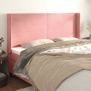 Cabeceira cama c/ abas veludo 203x16x118/128 cm rosa ptob4771