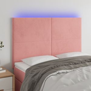 Cabeceira de cama c/ luzes LED veludo 144x5x118/128 cm rosa ptob8684