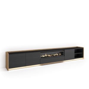 Móvel de tv, 310x37x50cm, lareira eléctrica, LED rf4902