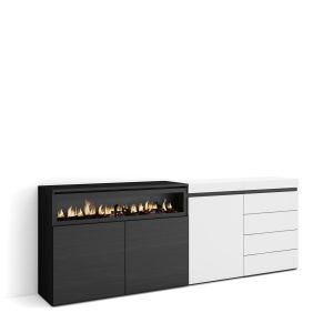 Aparador, 207x35x75cm, buffet, lareira eléctrica, cómoda rf3404