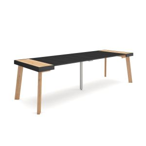 Mesa extensível, 58/262x90x73cm, carvalho e preto, pés de madeira rf3085