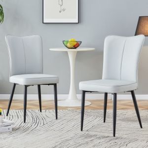 Conjunto de 2 cadeiras de jantar em pu preto/cinzento com pés ajustáveis