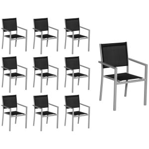 Conjunto de 10 cadeiras de alumínio cinzento - textilene preto