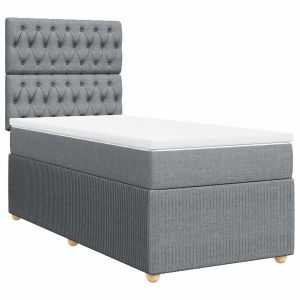 vidaXL cama box spring con colchón tela gris claro 90x200 cm