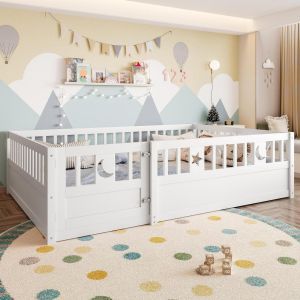 Cama infantil 140x190cm madeira pinho com grade segurança branca