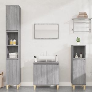 3 pcs conjunto móveis casa de banho madeira proc. Cinza sonoma