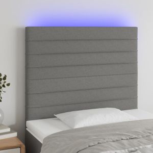 Cabeceira de cama c/ LED tecido 80x5x118/128 cm cinza-escuro ptob4925