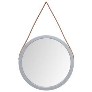 vidaXL espejo de pared con correa plateado ø45 cm