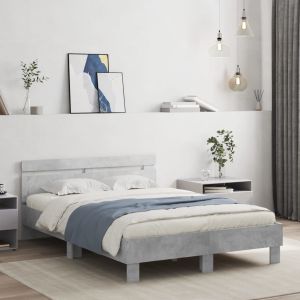Cama cabeceira e luzes LED 135x190cm cinzento cimento