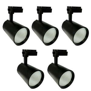 5x spotlight  track LED 30w, branco 3000k, 3000lm, monofásico, cor preto