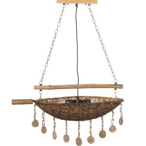 Lampara techo bambu, madera natural 2xE27 max60w, no incluida