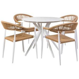 Conjunto de mesa e 4 cadeiras bege, mesa: d90x75, cadeira (4): 56x60x78h cm