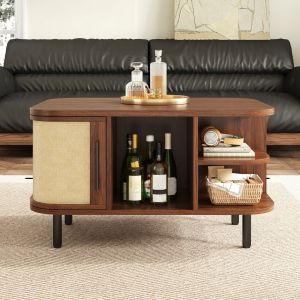 Mesa de centro curva com arrumação castanho 47x80x60cm
