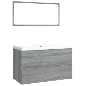 Conjunto móveis casa de banho derivados de madeira sonoma cinza