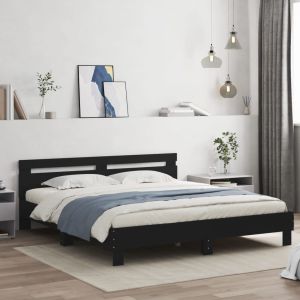 Cama c/ cabeceira 160x200 cm derivados madeira preto