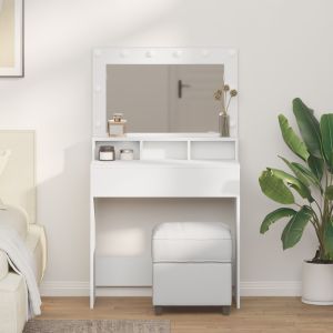 Mesa de maquilhagem com luzes LED brancas 79x41x135 cm wf486797