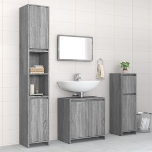 4 pcs conjunto móveis casa de banho madeira proc. Cinza sonoma