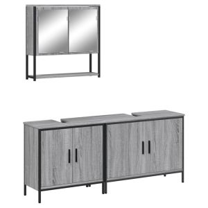 3 pcs conjunto móveis casa de banho madeira proc. Cinza sonoma
