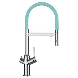 Grifo cocina 4 vías cromado BOD caño giratorio turquesa ducha 2chorros