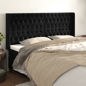 Cabeceira de cama c/ abas veludo 203x16x118/128 cm preto