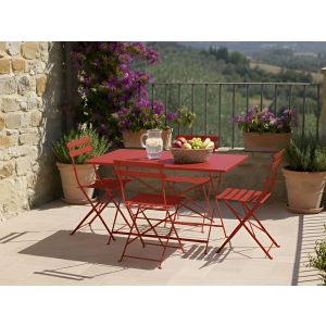 Conjunto de refeição de jardim 4 lugares fiori metal vermelho