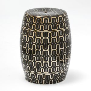 Banqueta 32x32x43 de cerâmica preta e dourada