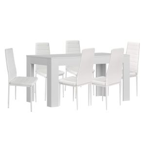 Conjunto mesa extensível de jantar ou cozinha branco + 6 cadeiras de couro