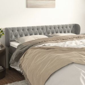 Cabeceira de cama c/ abas veludo 183x23x78/88 cm cinzento-claro ptob1106