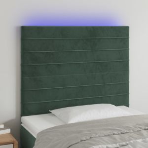 Cabeceira de cama c/ LED veludo 90x5x118/128 cm verde-escuro ptob8071