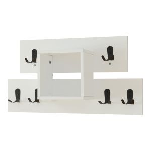 Bengaleiro de parede vänd prateleira 6 ganchos duplos 32x60x14 cm branco