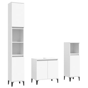 3 pcs conjunto móveis casa de banho derivados de madeira branco