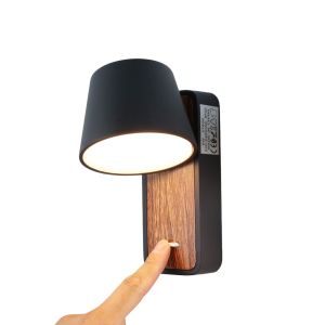 Aplique moderno alumínio negro madeira, foco leitura LED 6w