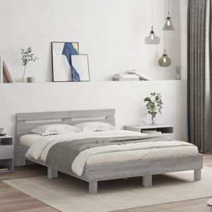 Cama c/ cabeceira/luzes LED 150x200cm cinzento sonoma