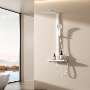 Emke columna de ducha termostática con placa 40 cm, blanco mate