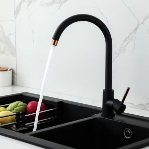 Kibath torneira cozinha monocomando zen acabamento black rose gold em latão