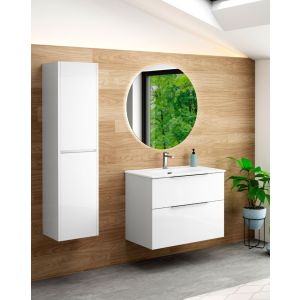 Mobiliário de banho de parede com lavatório em cerâmica | 80 cm - branco