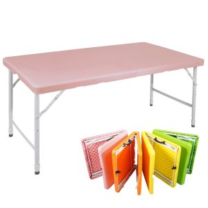 Mesa dobrável ajustável rosa 125cm plástico e aço uso múltiplo