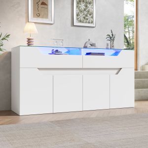 Aparador com 2 gavetas LED branco 70x140x40cm